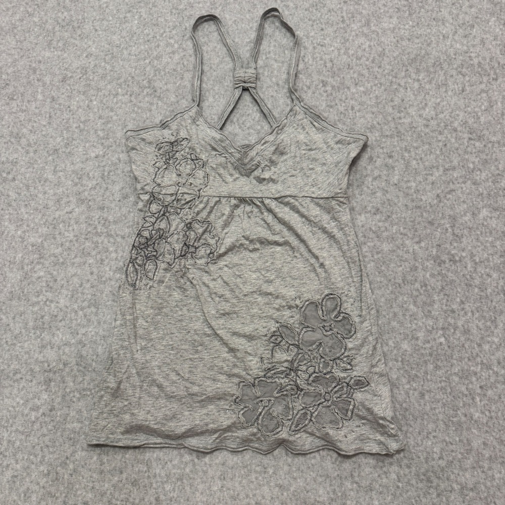 Aeropostale Gray Floral Beaded Racerback Camisole Top Small Pima Cotton Modal